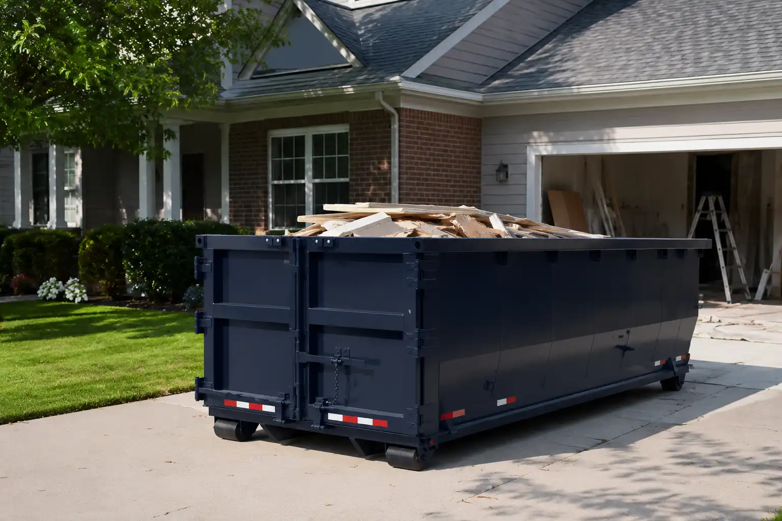 Dumpster outside a residential renovation