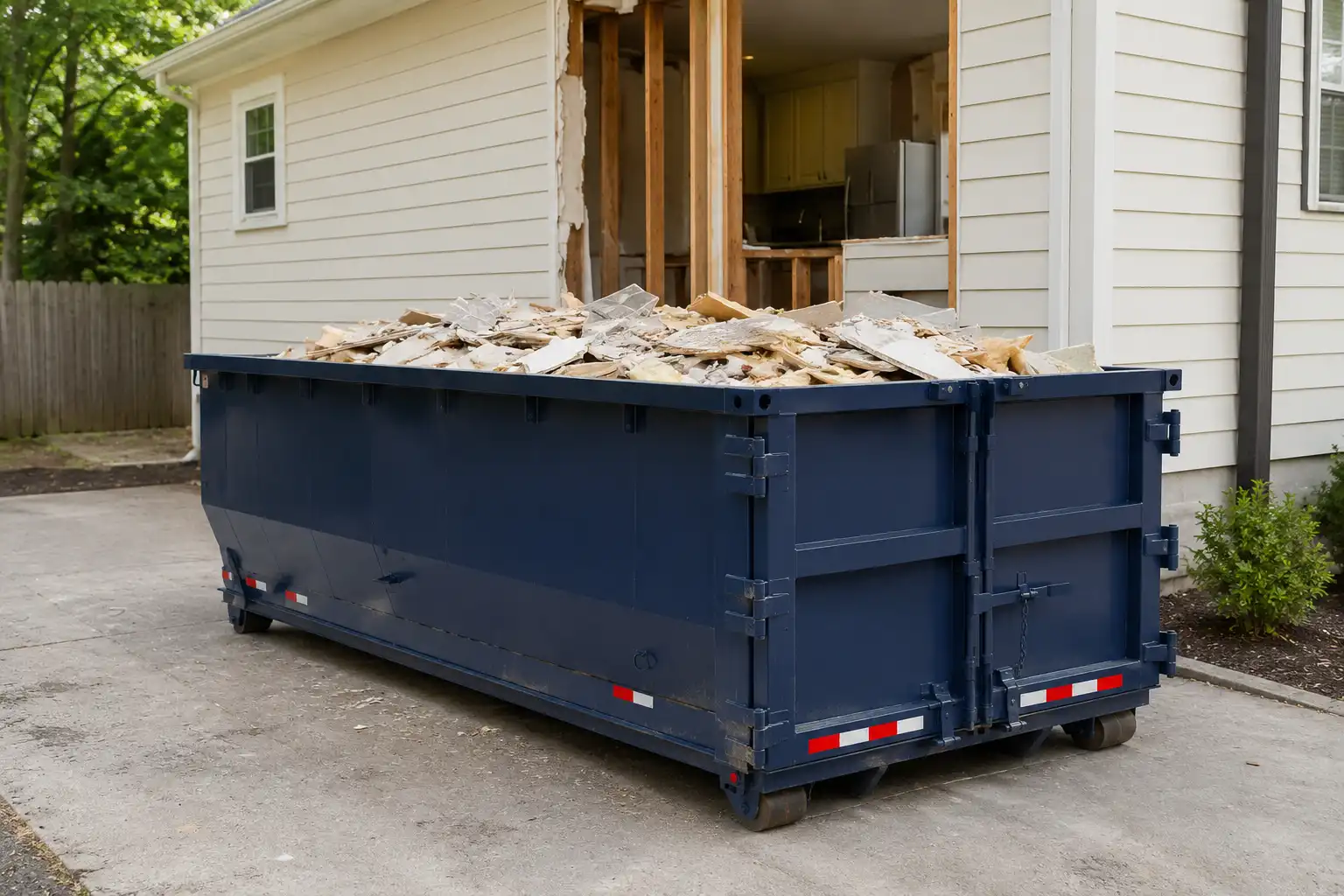 Dumpster positioned near an active home addition